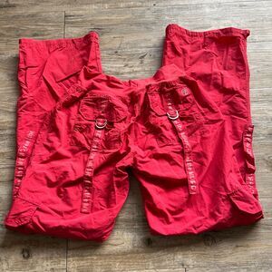 Zumba Pants Women's Large Y2K Cargo Straps Pink Coral Hooks Vintage Workout